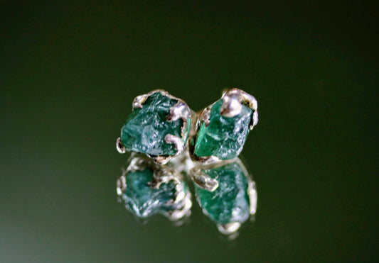 raw emerald apatite stud earrings
