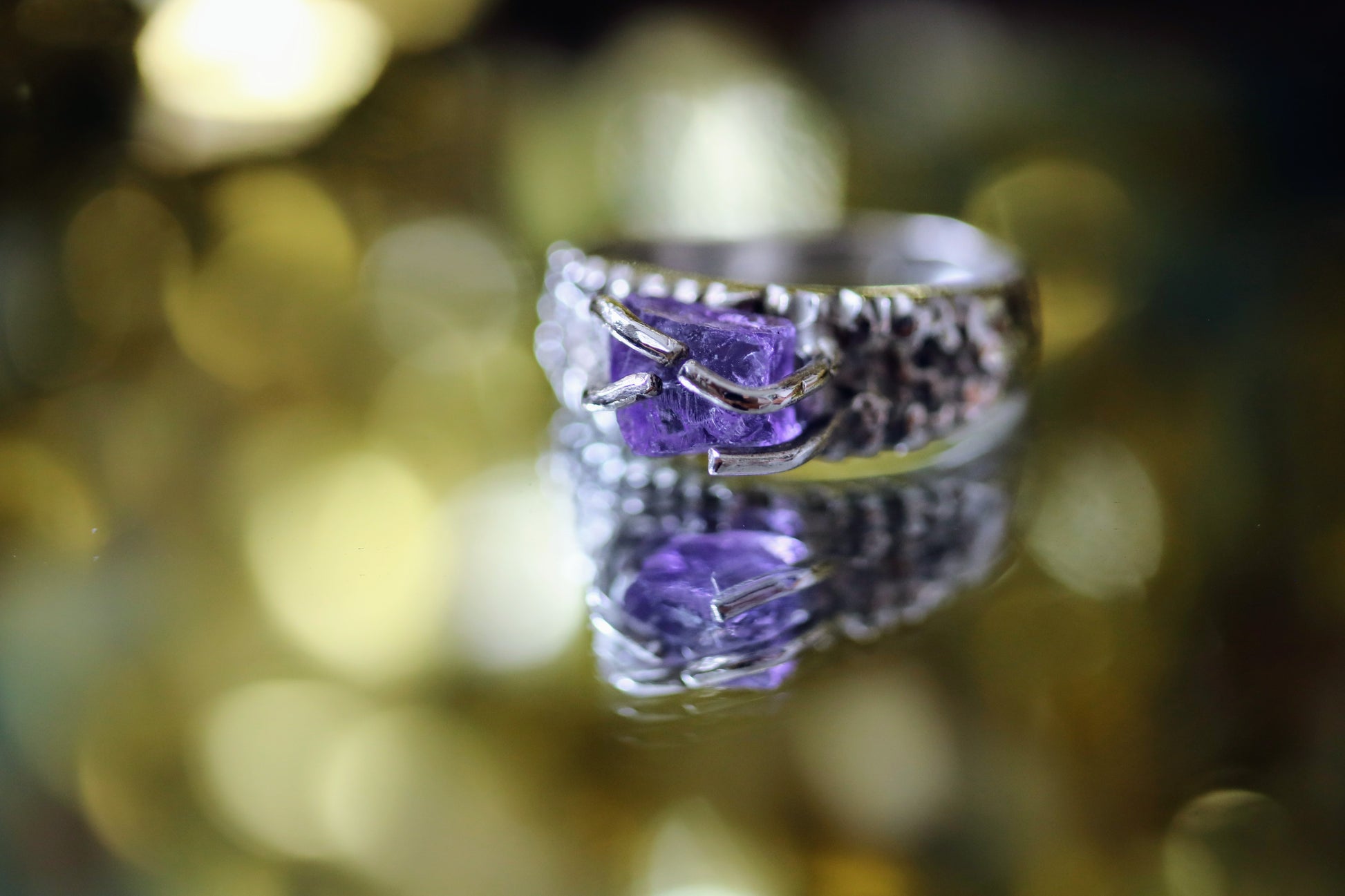 raw amethyst silver ring