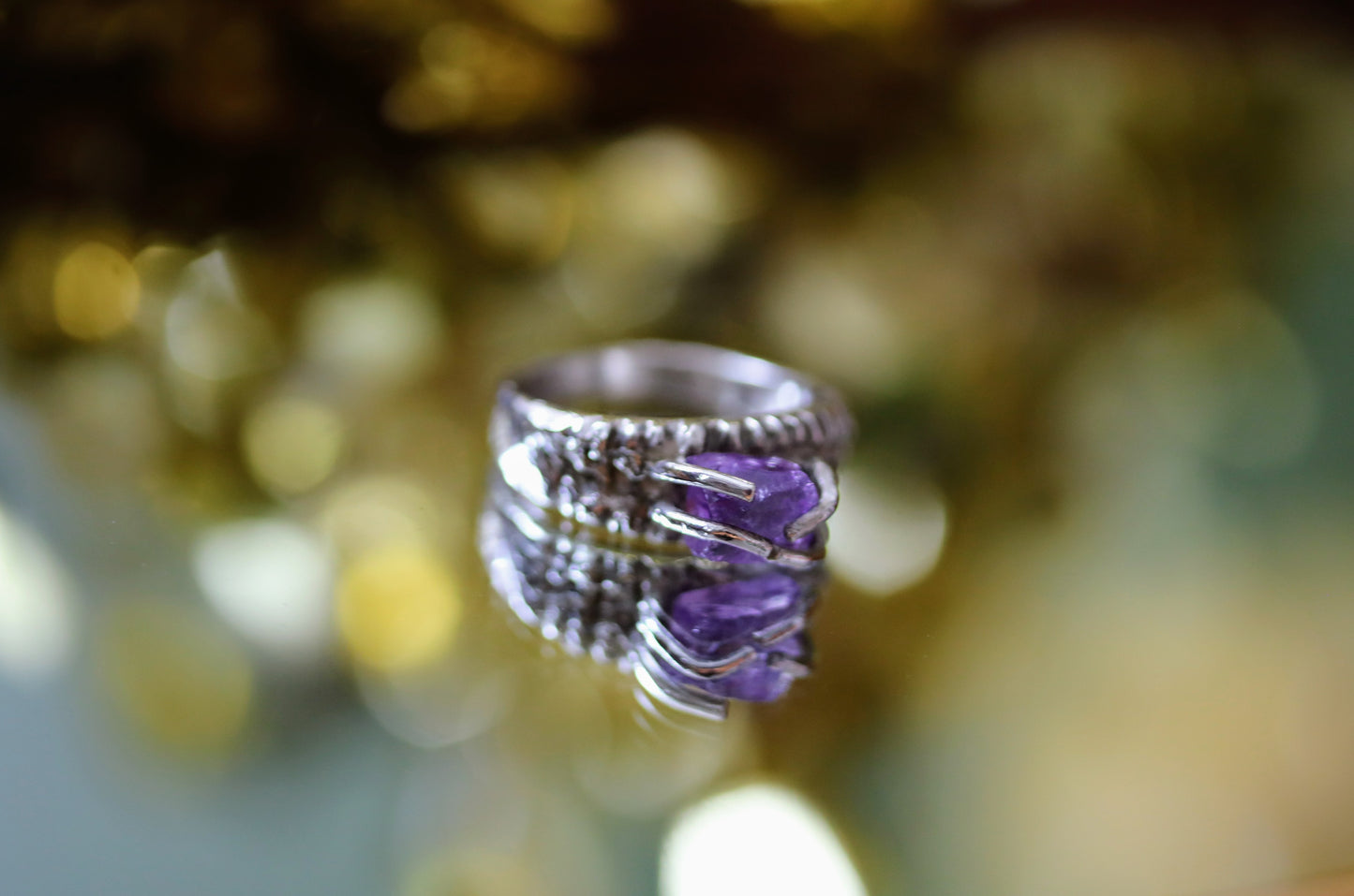 raw amethyst solitaire ring