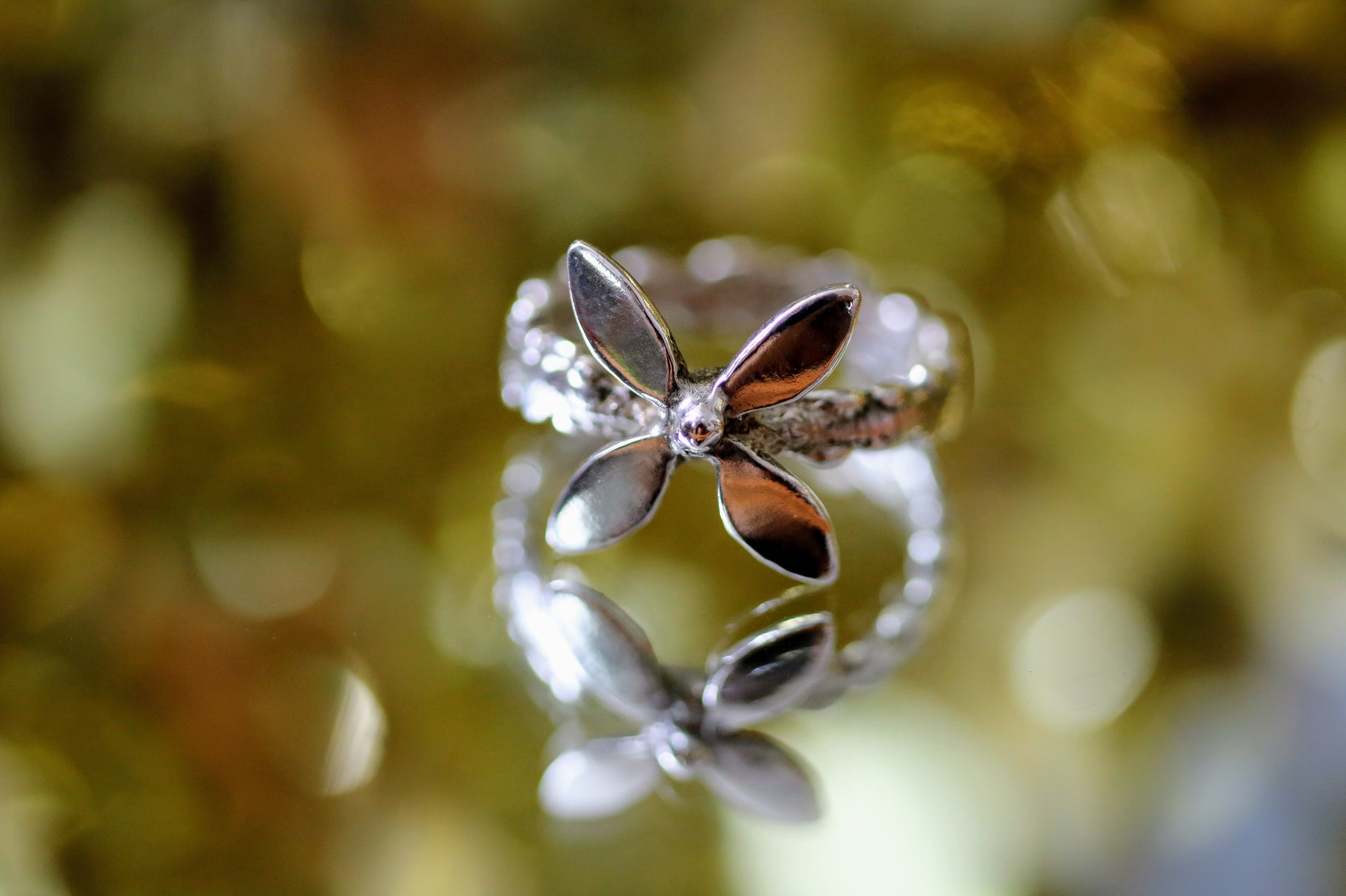 silver floral statement ring