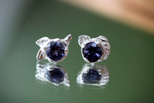 assymetric stud earrings with iolite
