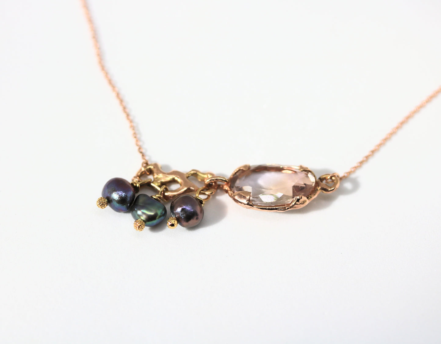 rose gold ametrin black pearl necklace