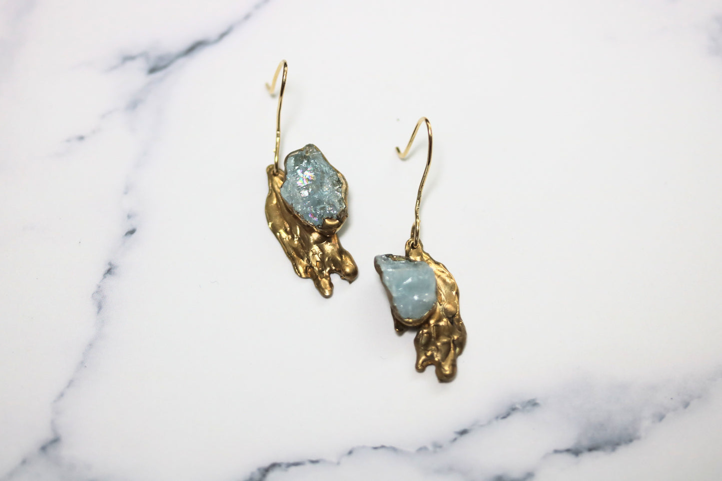 Raw aquamarine statement earrings