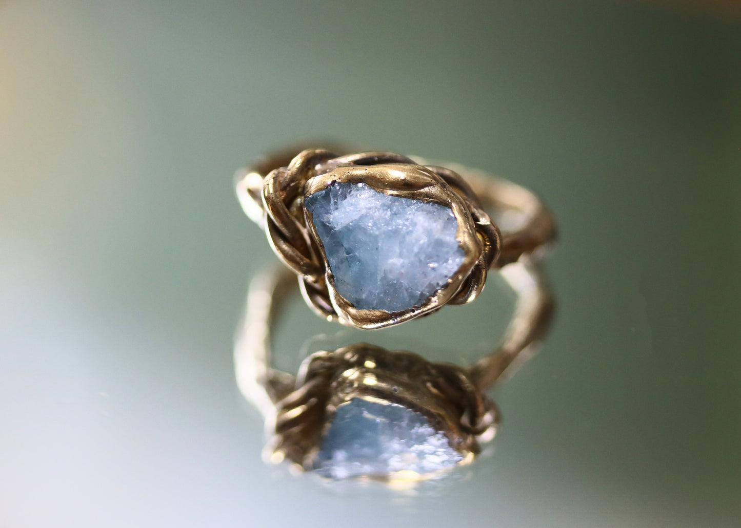 raw aquamarine gold ring