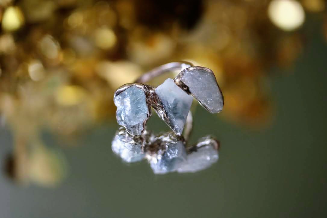 rough aquamarine silver ring