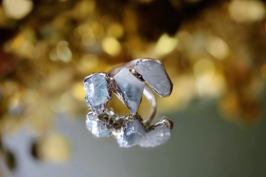 raw aquamarine silver ring
