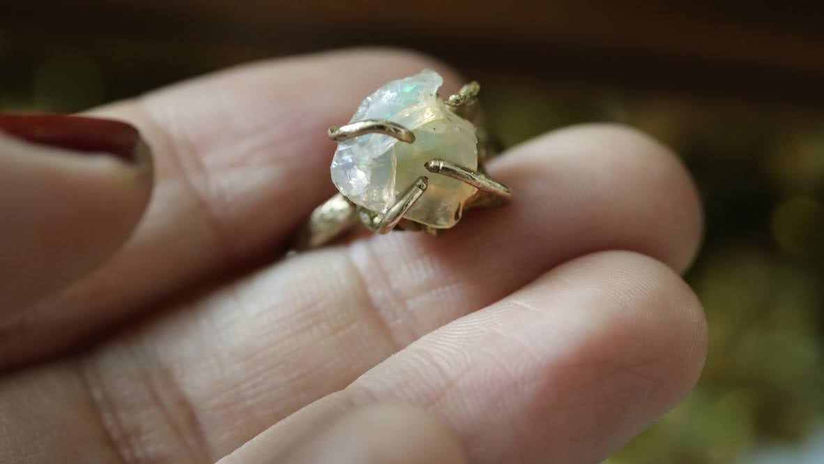 rough opal solitaire ring
