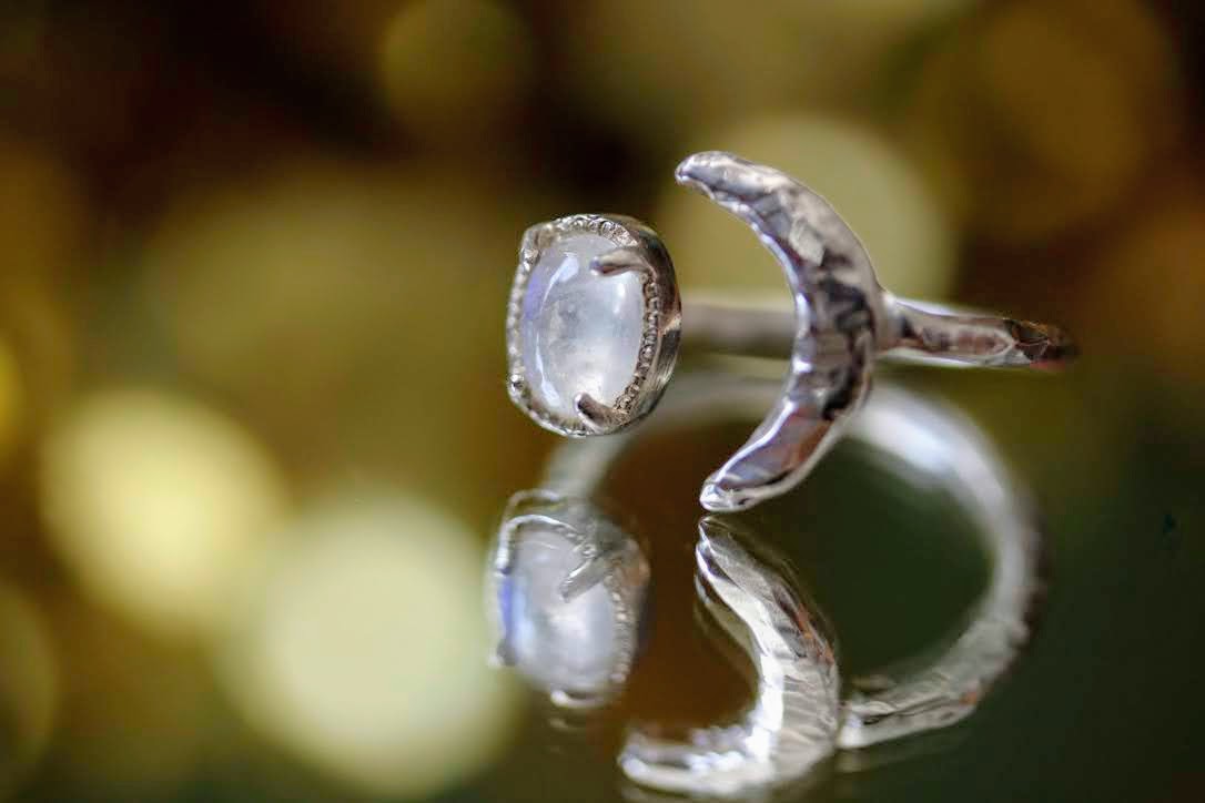 silver moonstone open ring