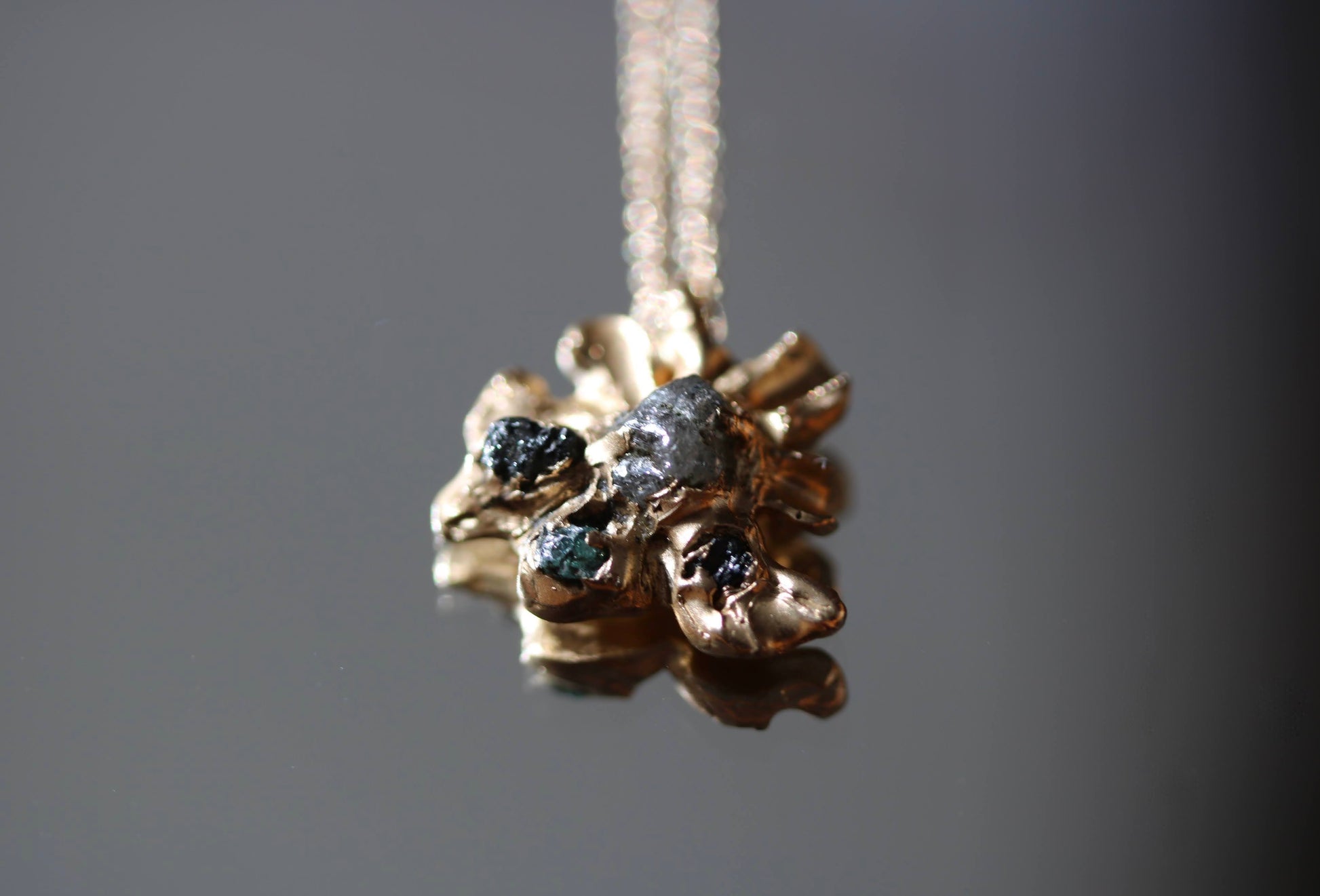 raw gray and blue diamond gold pendant necklace