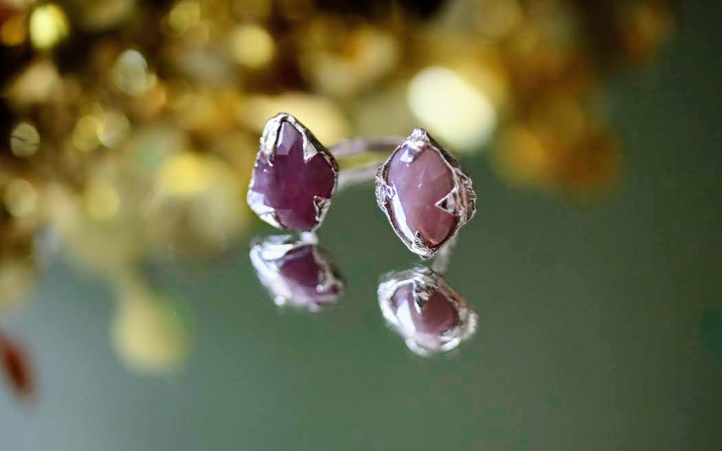 pink sapphire silver open ring