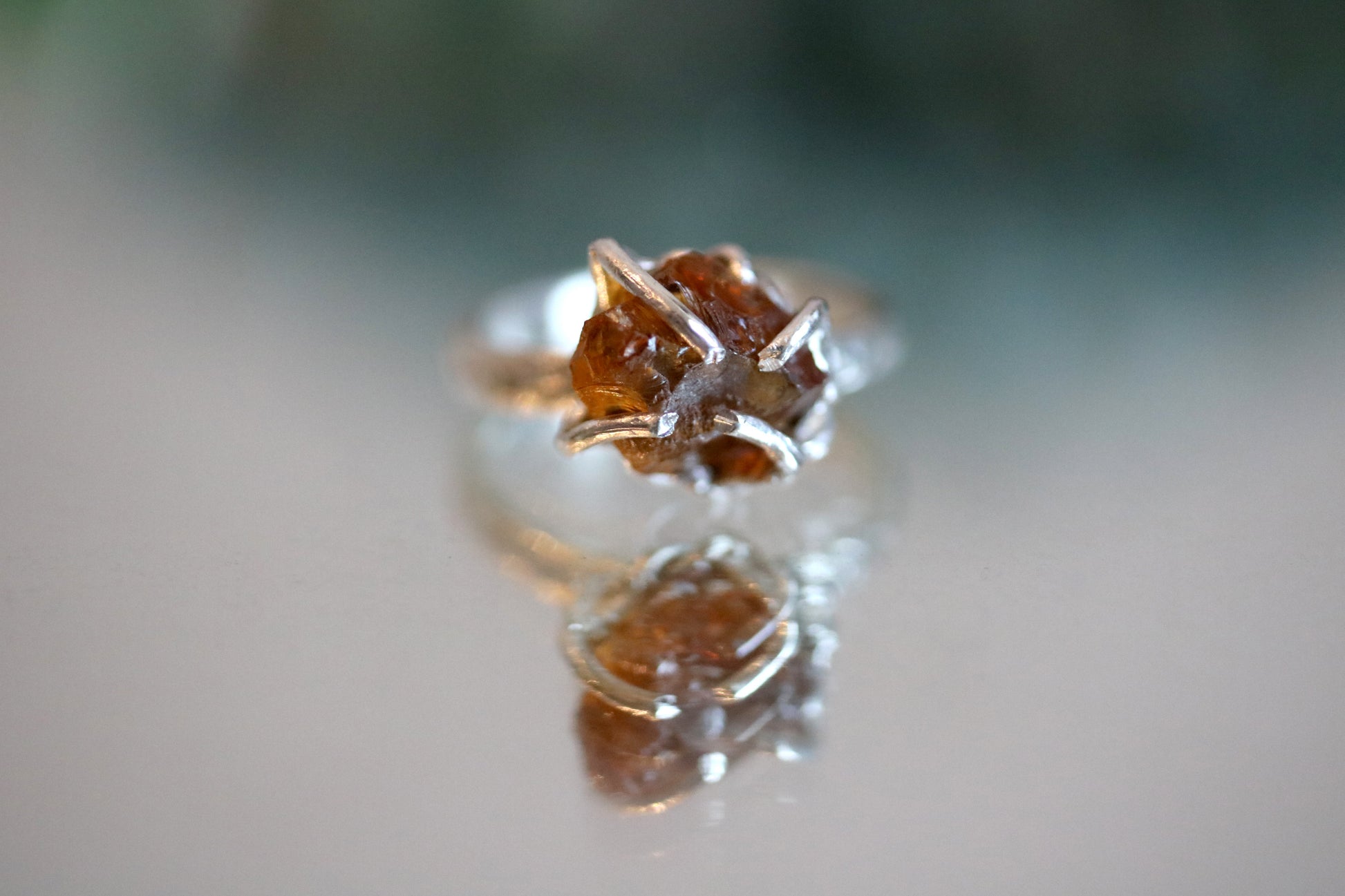 raw brown citrine silver ring