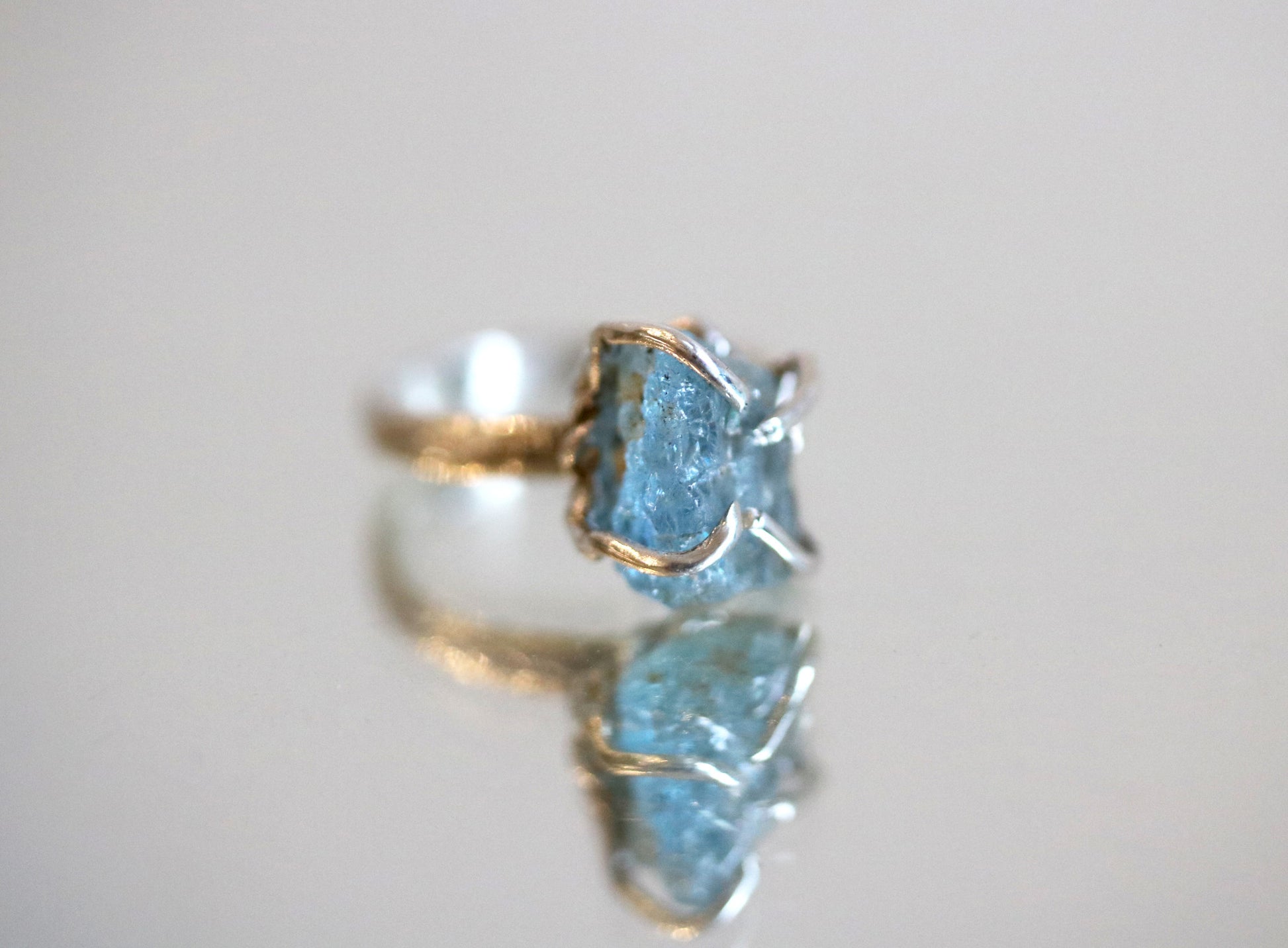 raw aquamarine single solitaire ring