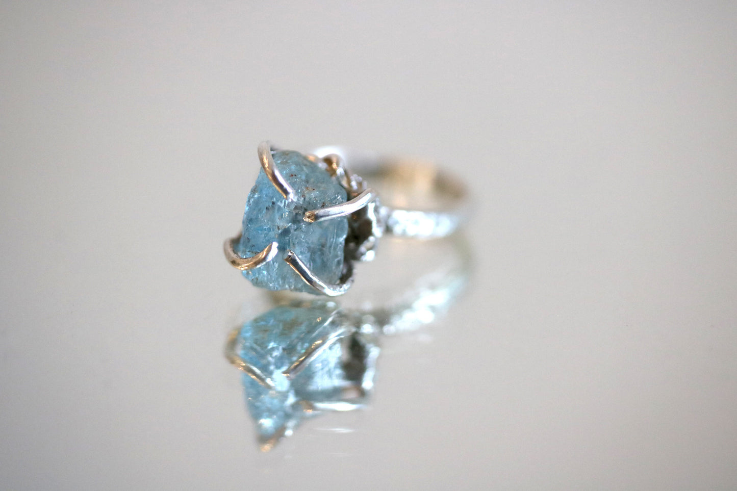 raw aquamarine silver ring