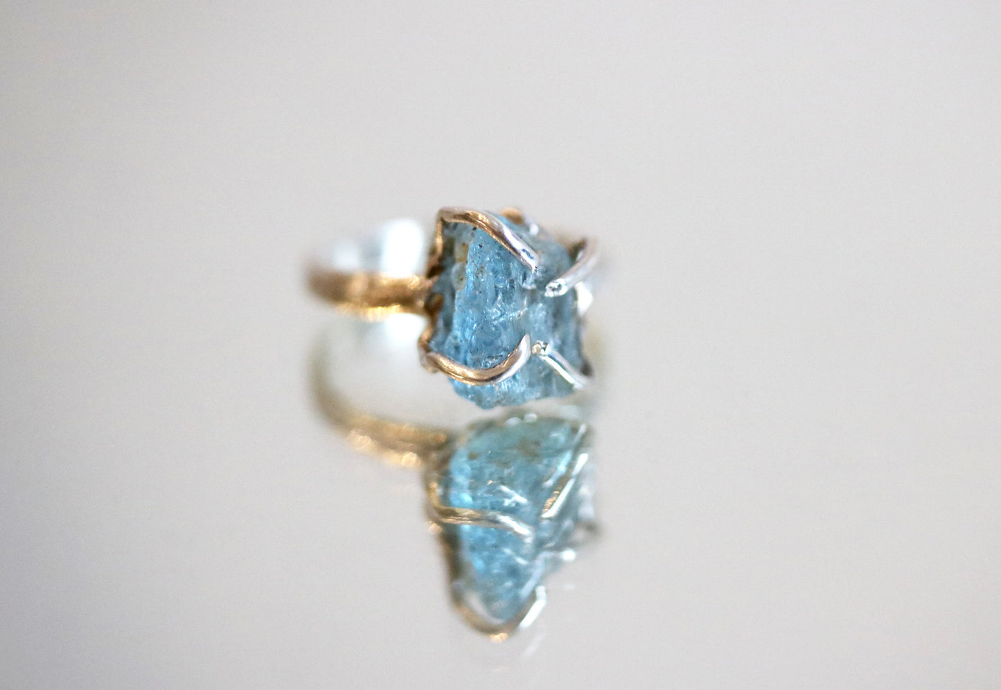 raw aquamarine gem silver ring