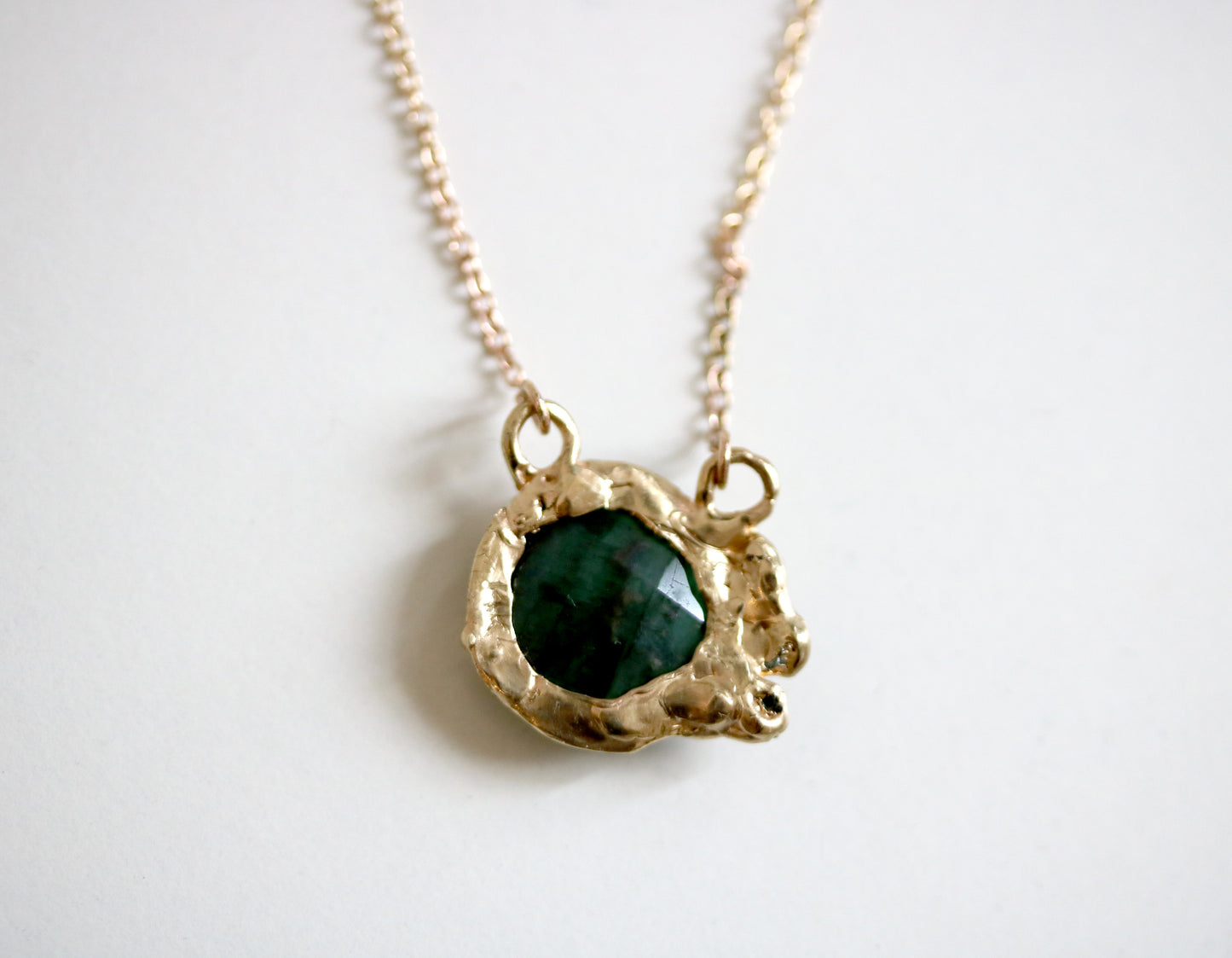 Emerald and Raw Diamond Yellow Gold Necklace