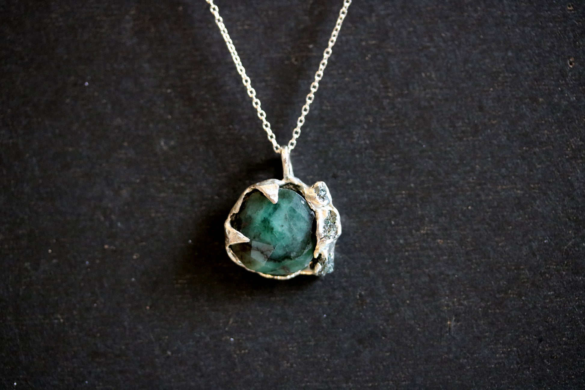 emerald necklace with raw diamonds