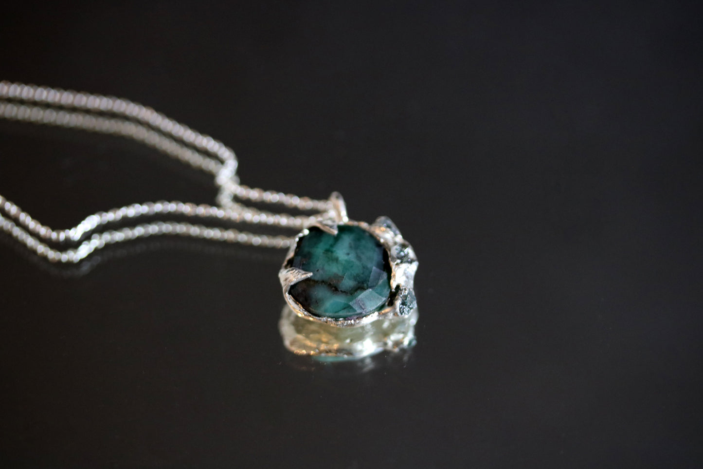 columbia emerald with raw blue diamond necklace
