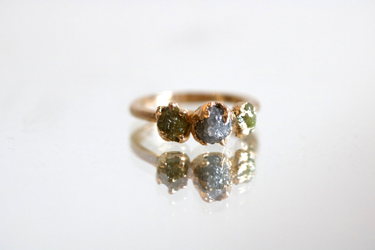 Three Raw Diamond Gold Ring