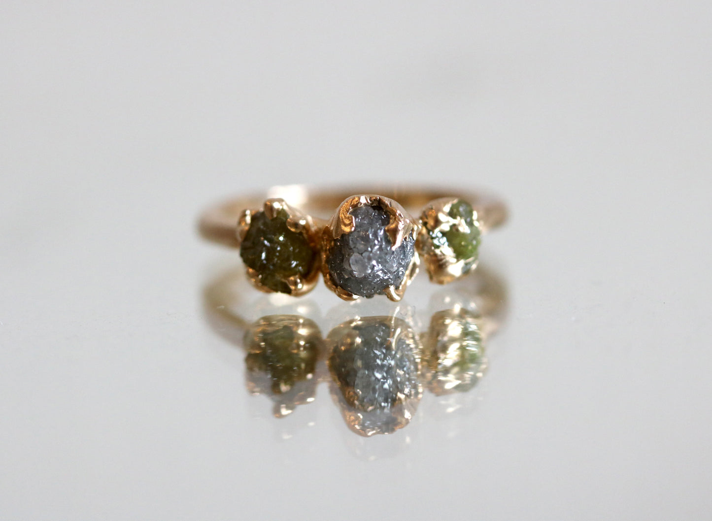 Three Raw Diamond Gold Ring