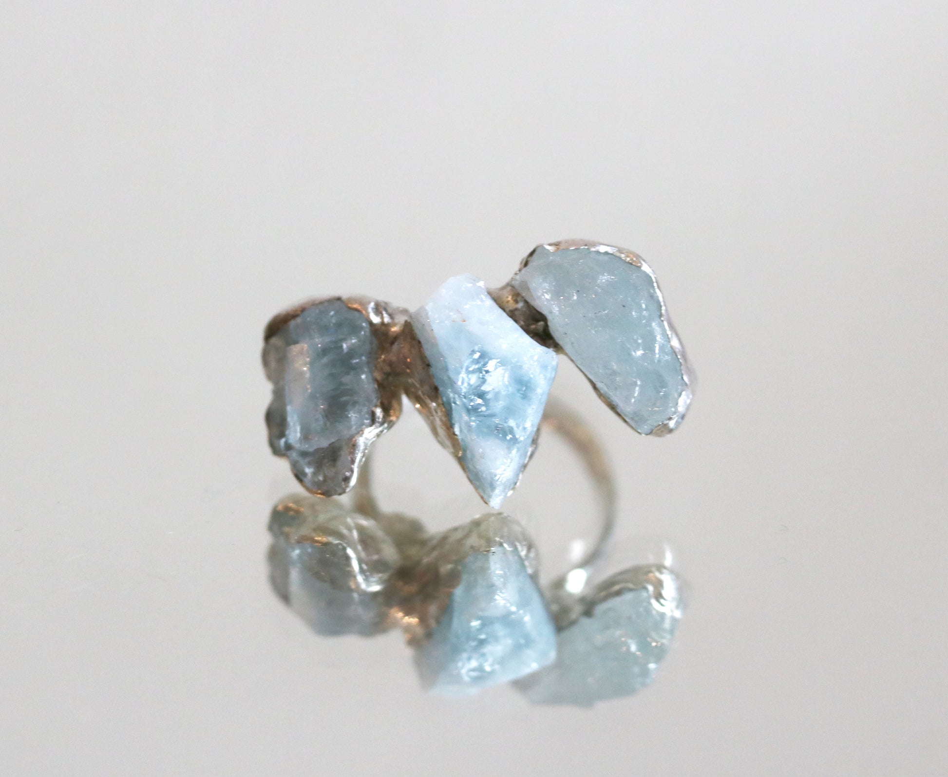 rough aquamarine silver ring