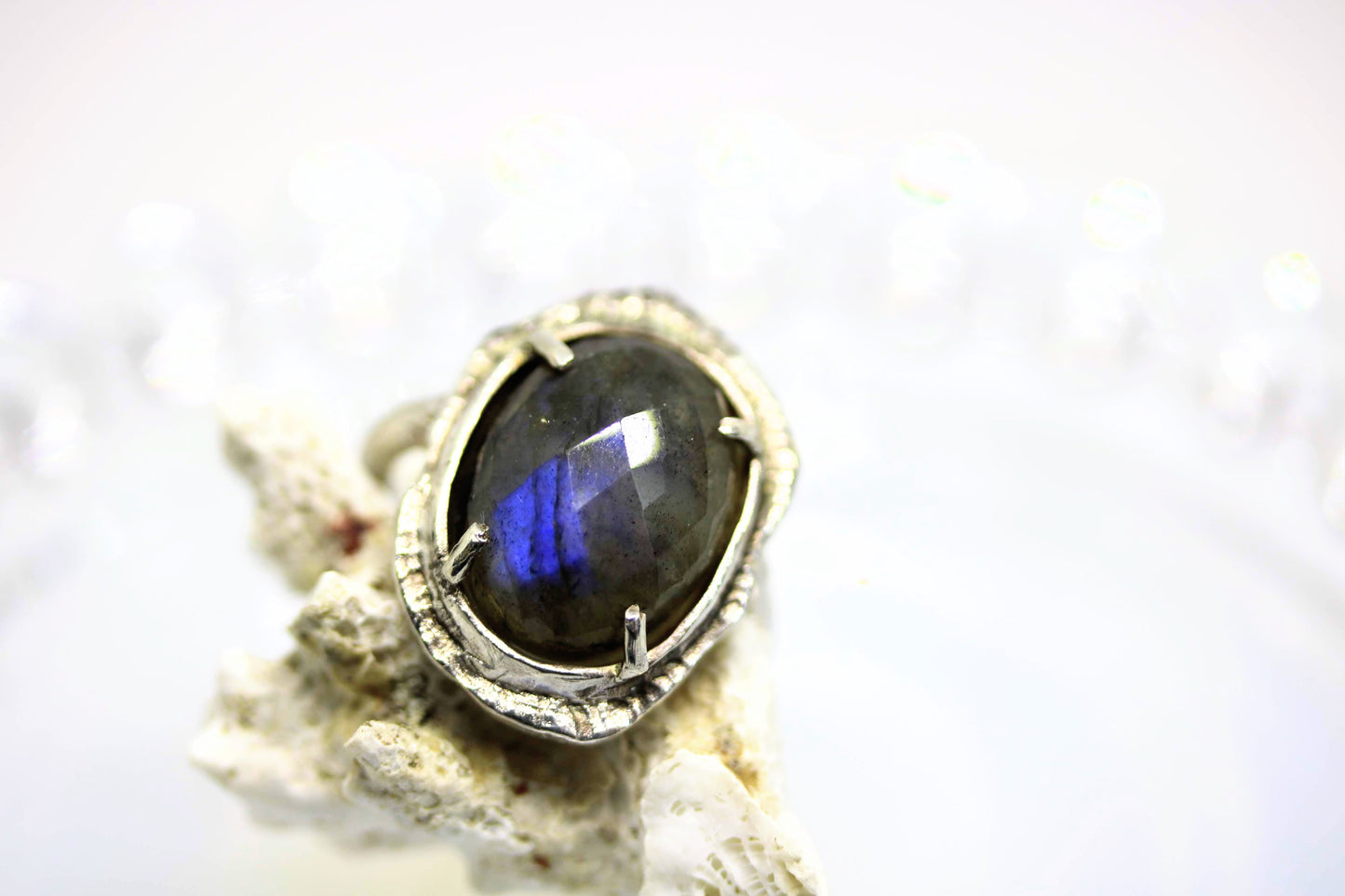 Labradorite Halo Ring