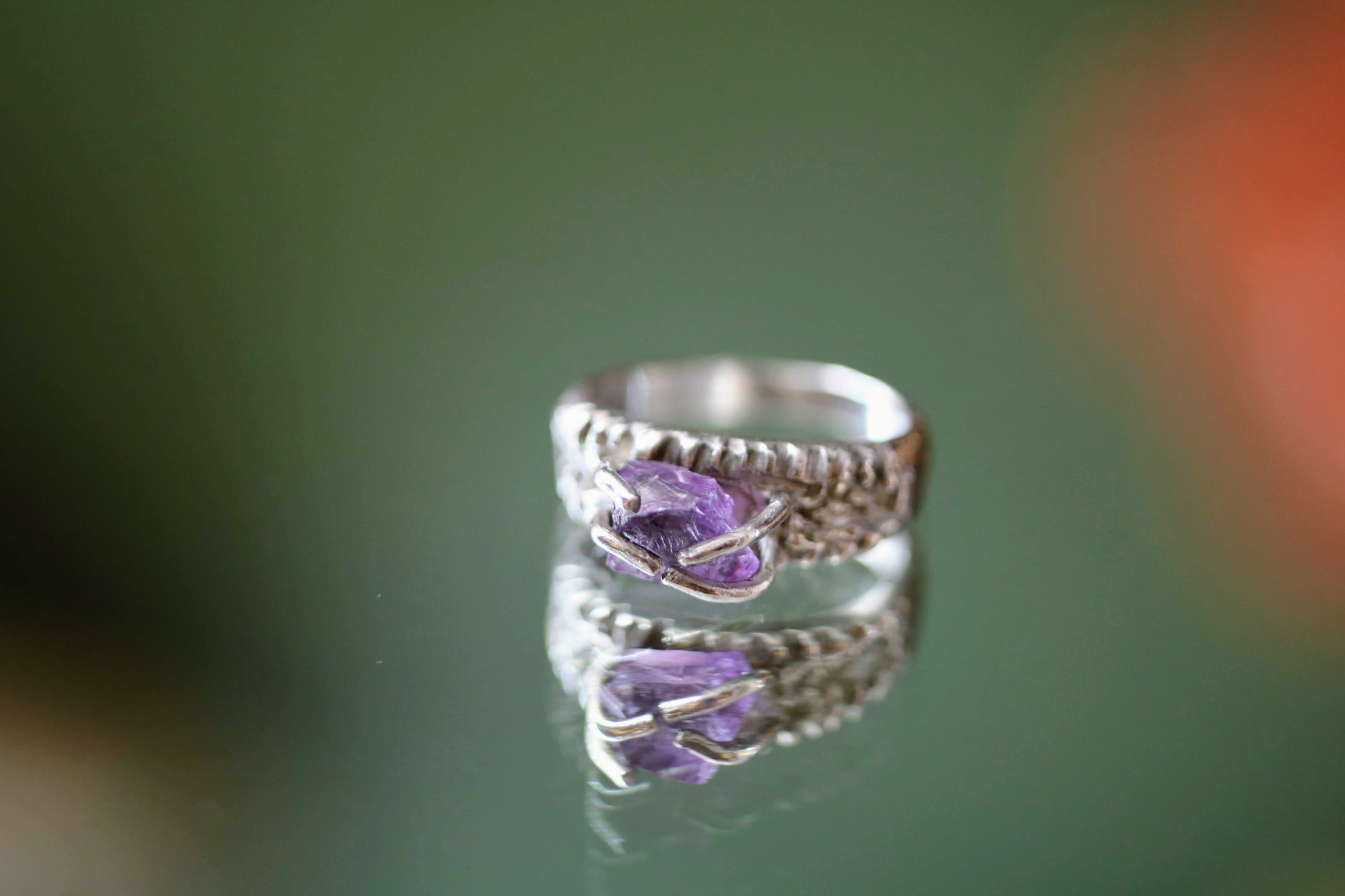rough amethyst silver statement ring