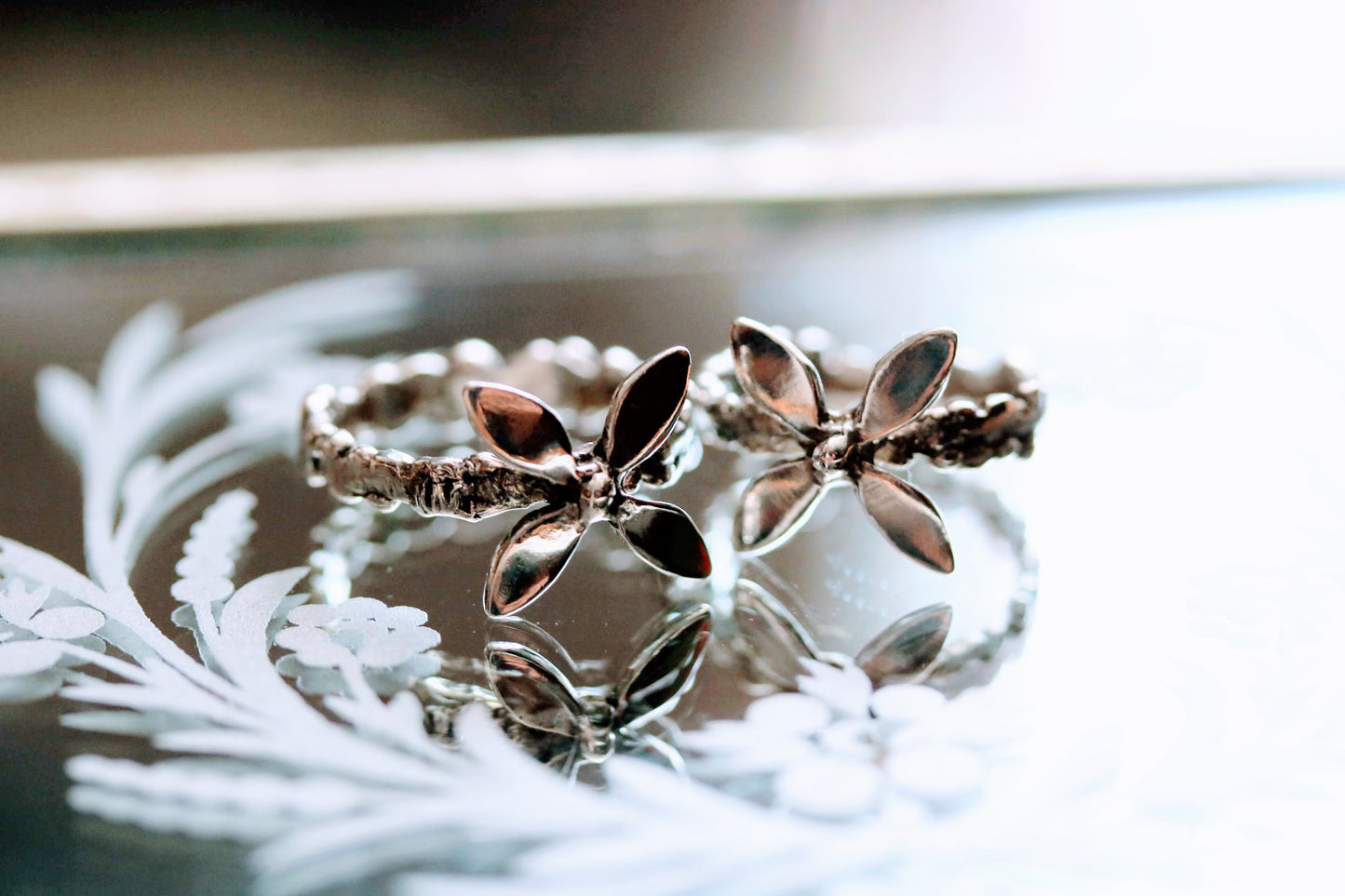 silver floral statement ring
