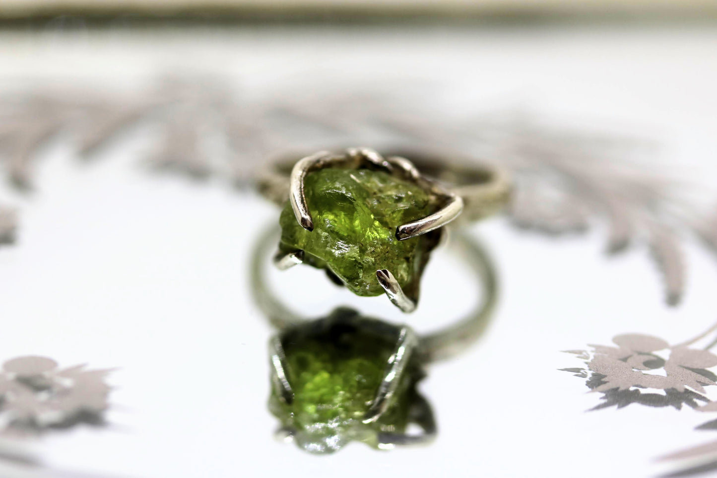 raw peridot silver ring