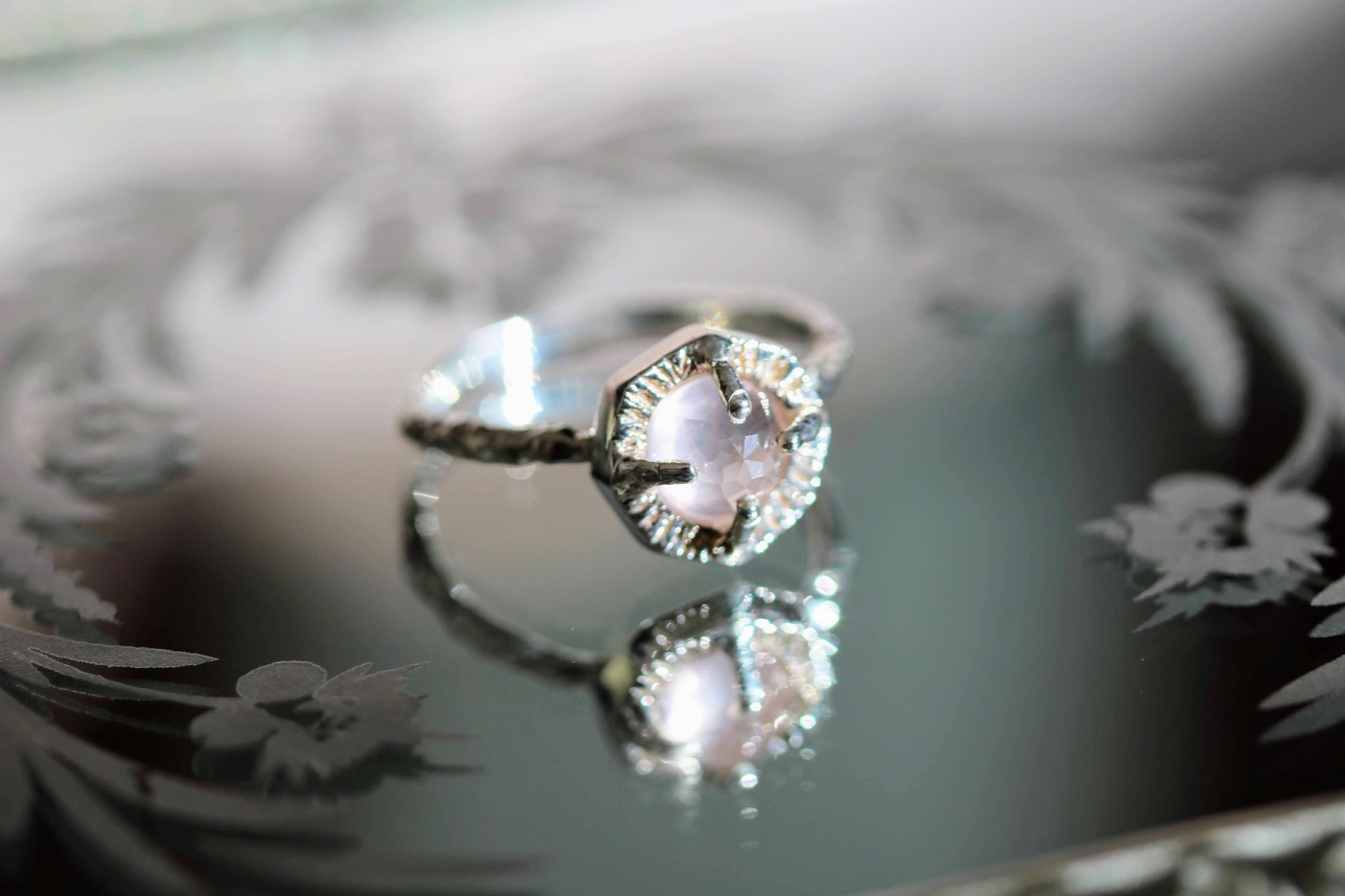 hexagon rose quartz ring