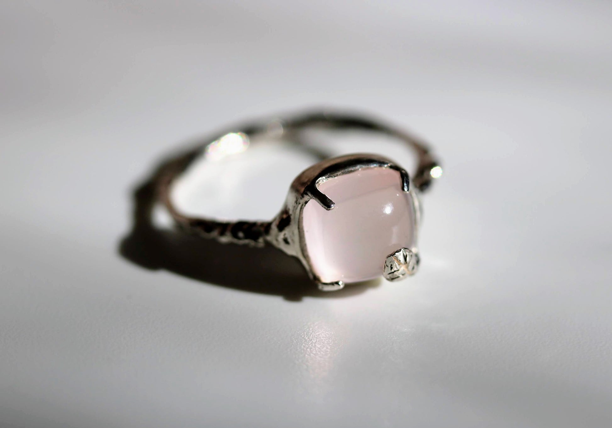 rose quartz statement ring