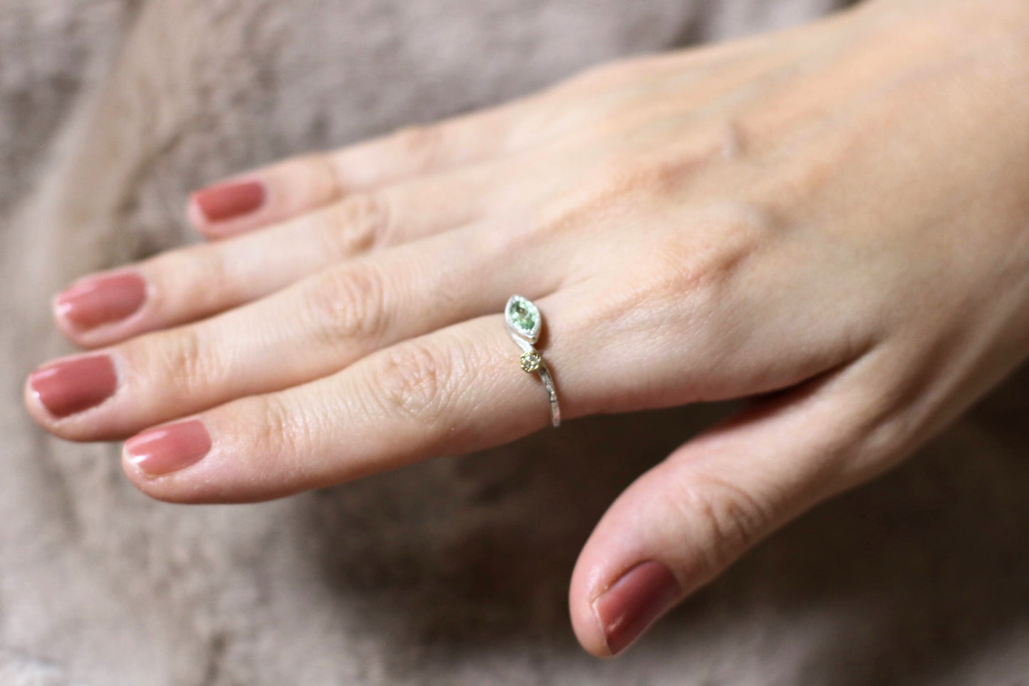 green tourmaline with gold moonstone ring