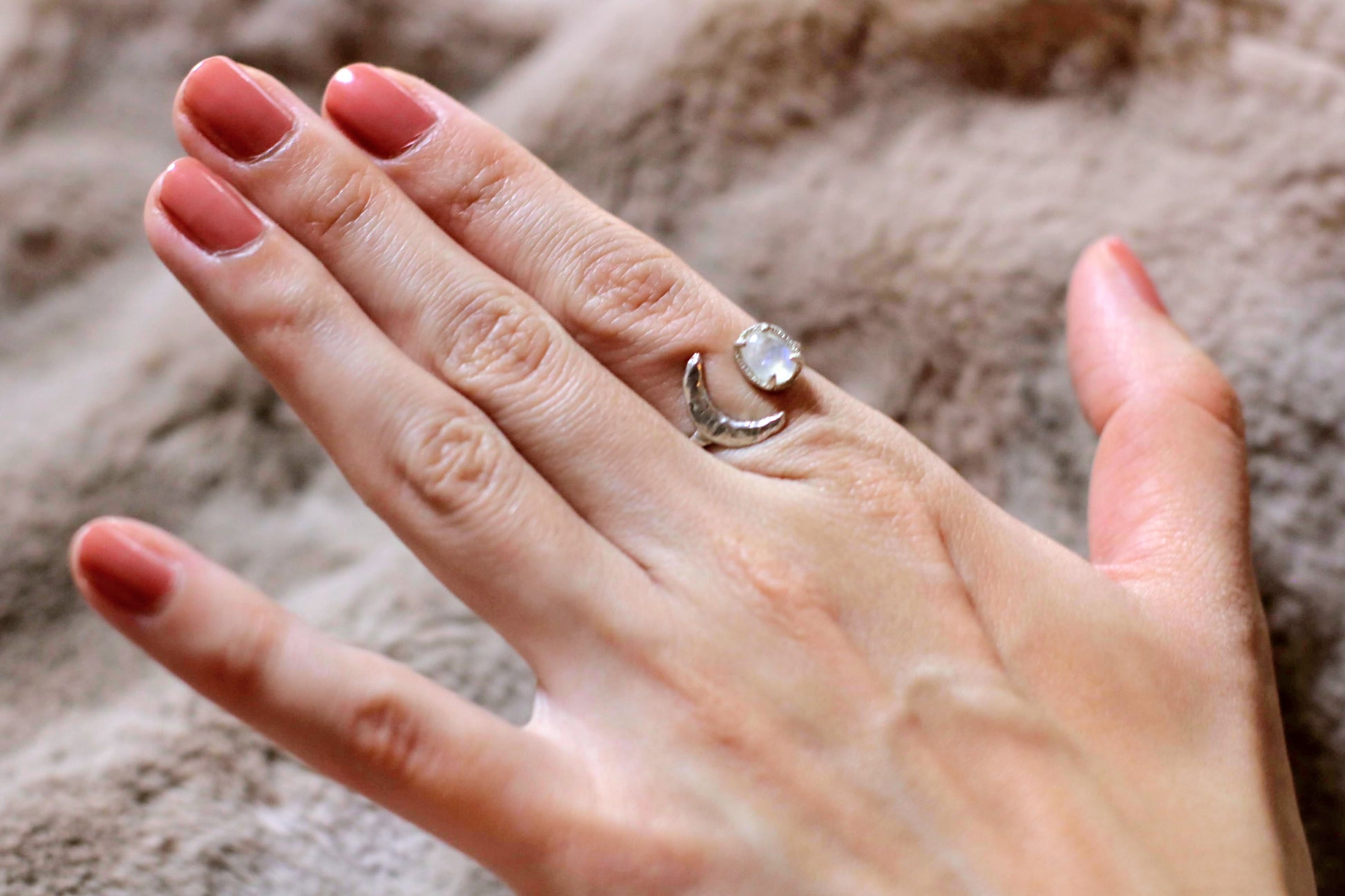 moonstone silver open ring