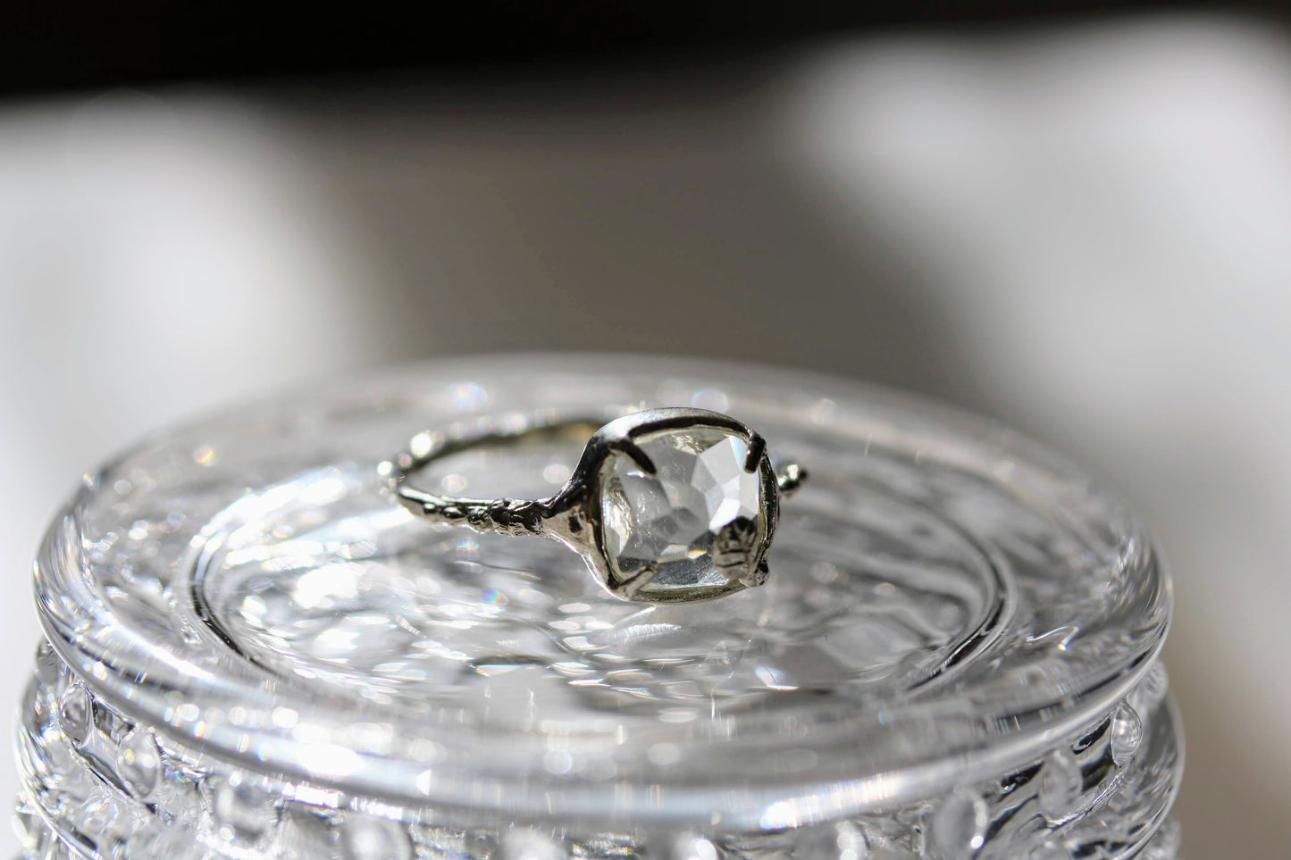 faceted white topaz square ring