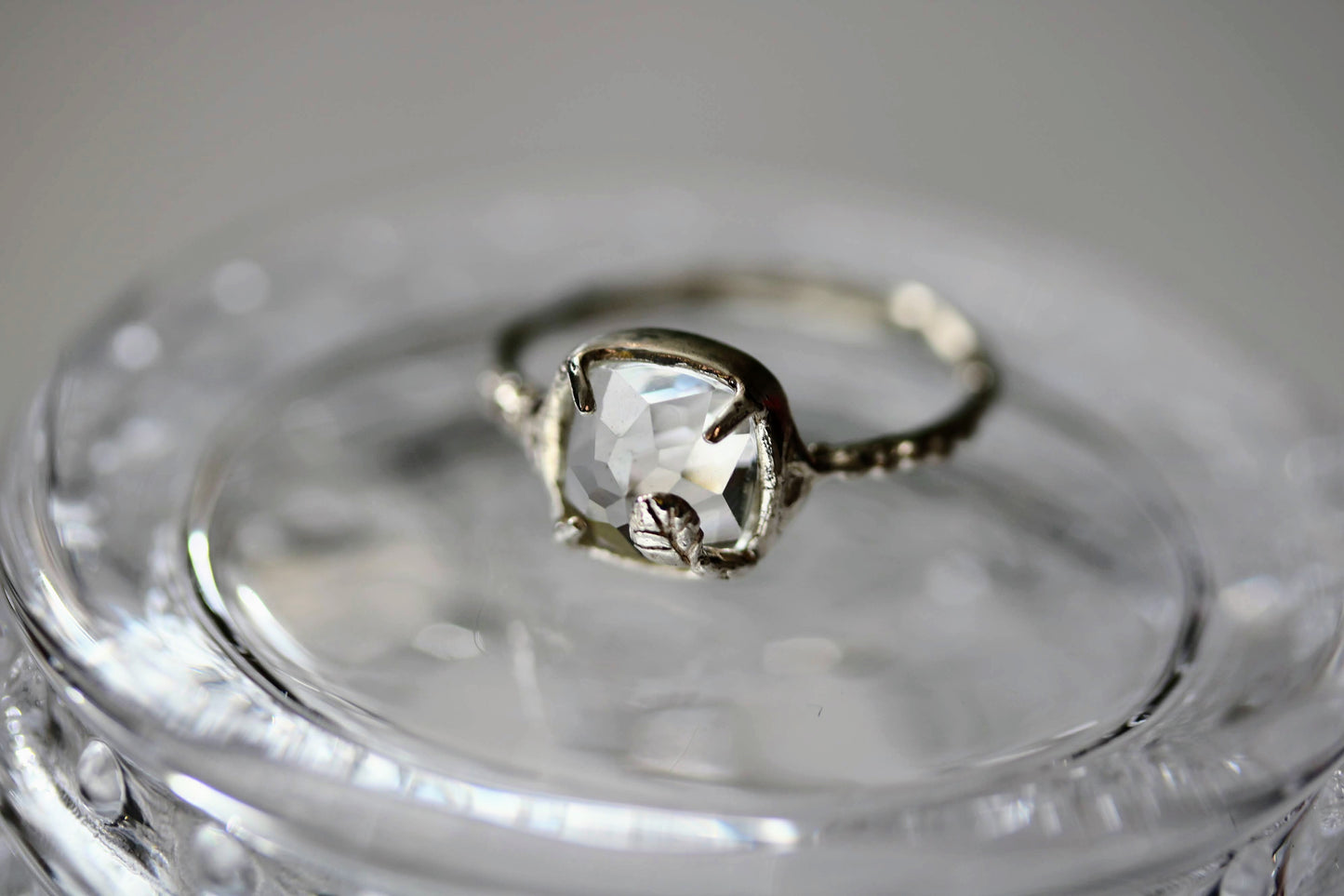 faceted white topaz silver ring