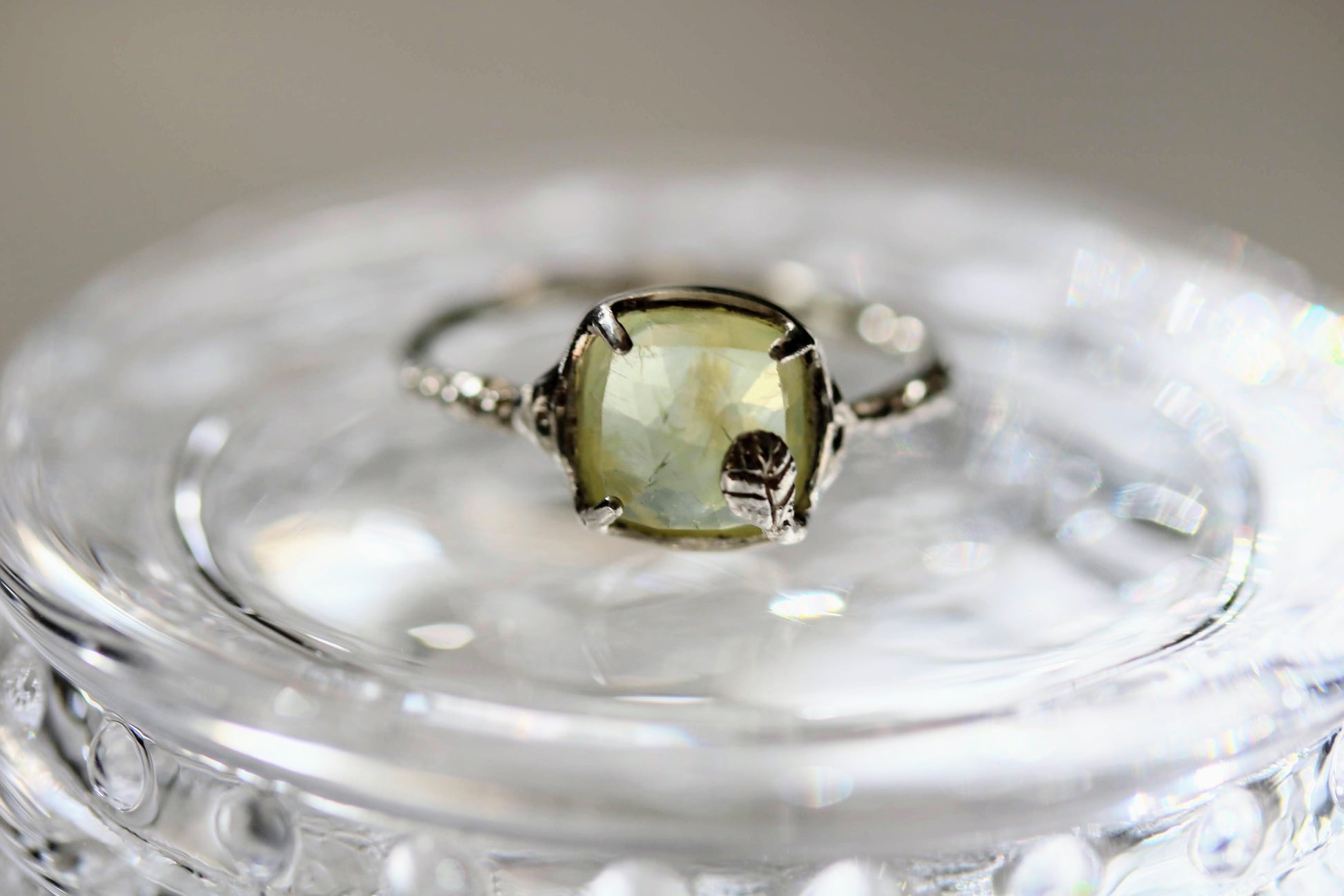 green prehnite silver ring