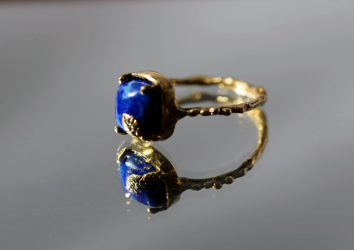 brass lapis lazuli solitaire ring