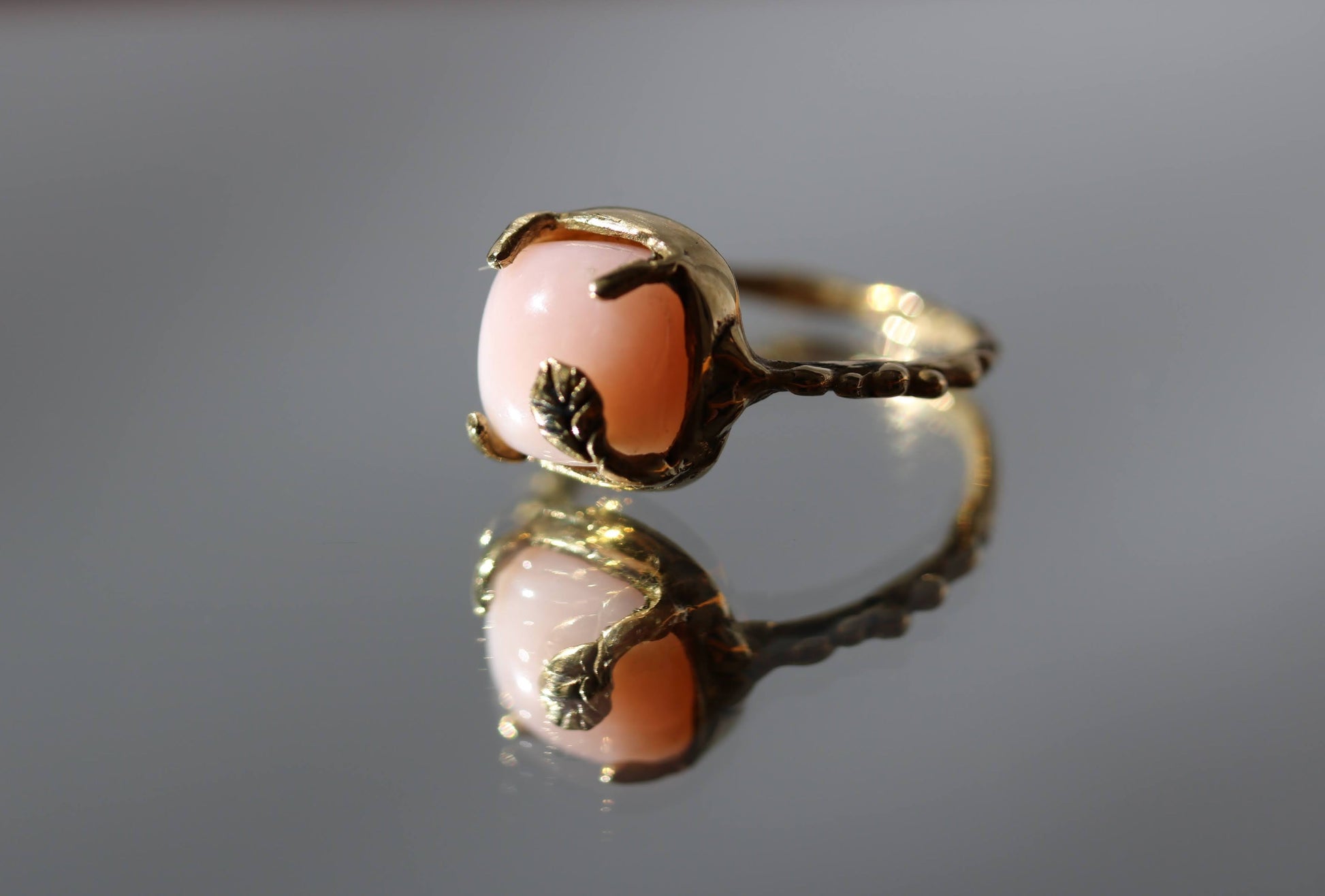 pink opal brass ring