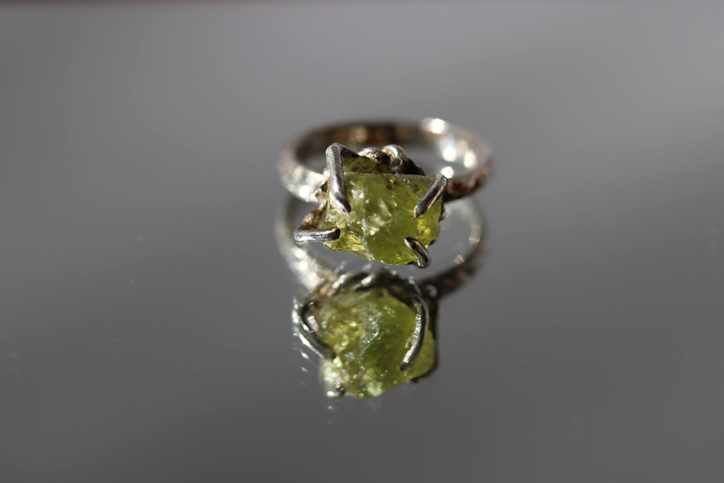 raw peridot silver ring