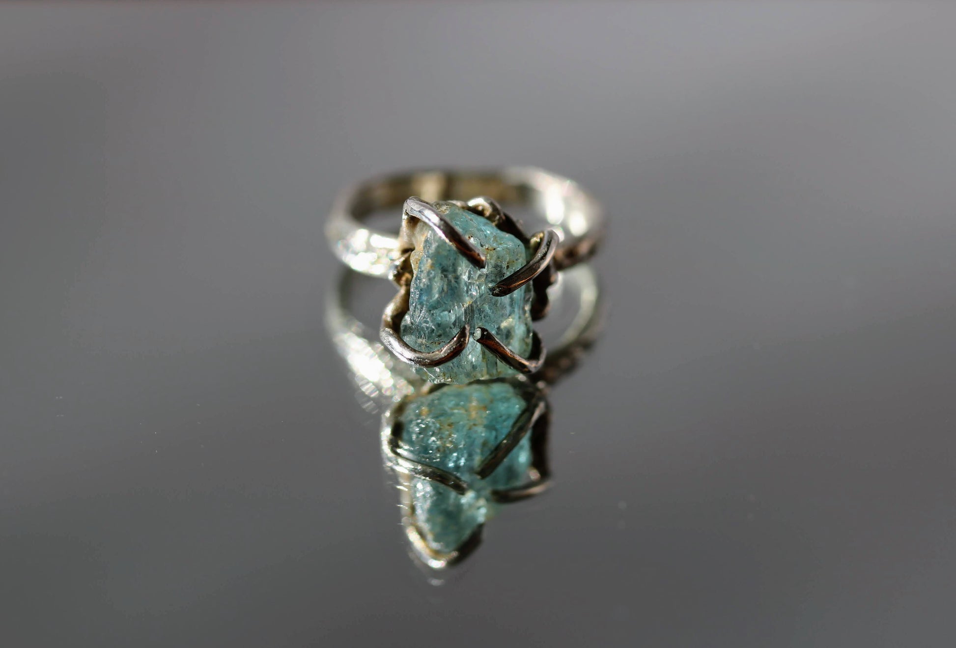 raw aquamarine silver ring