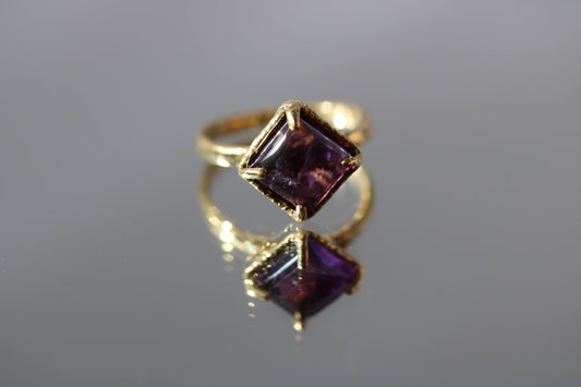 brass amethyst square ring