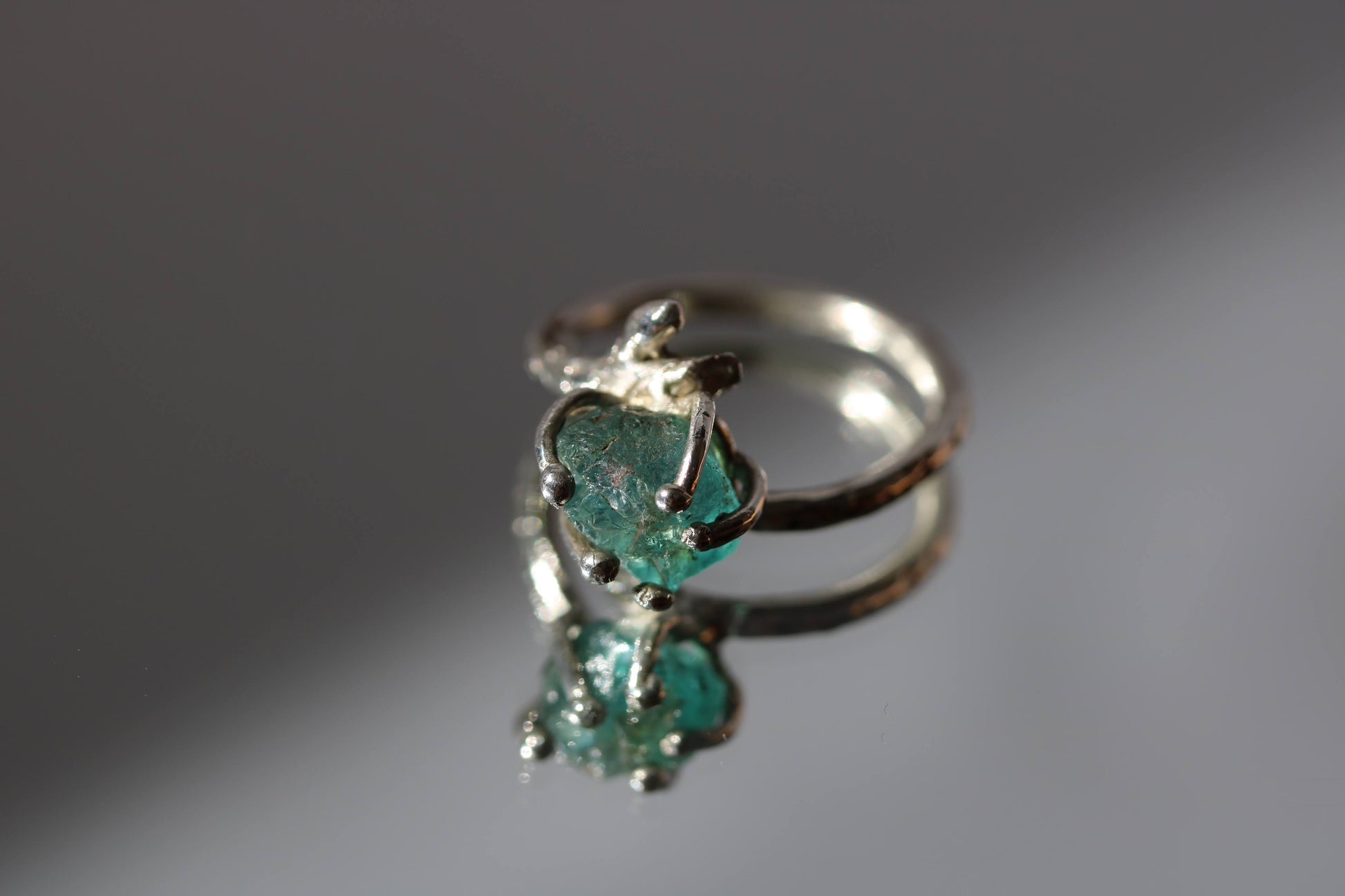 raw emerald apatite ring