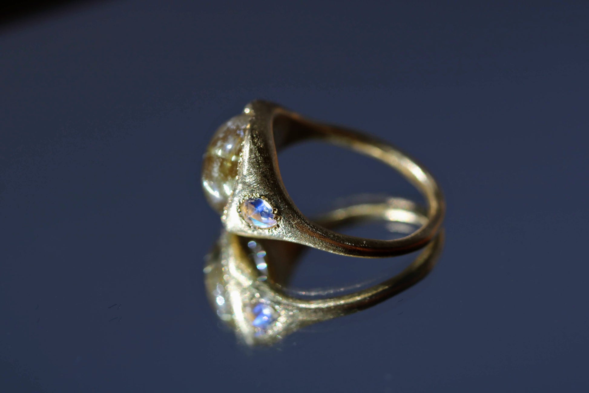 moonstone rutile gold ring