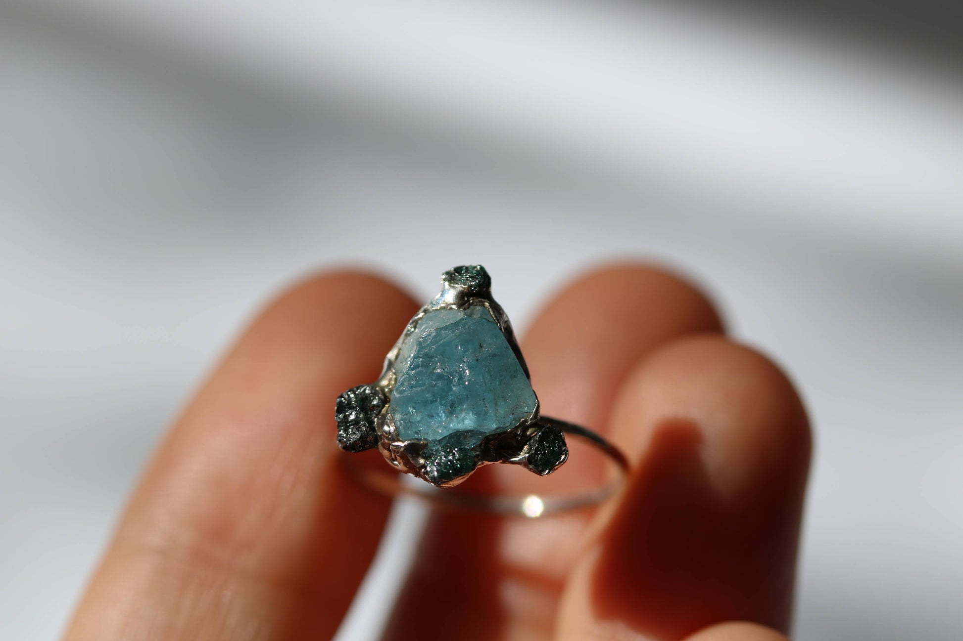 raw aquamarine raw diamond statement ring