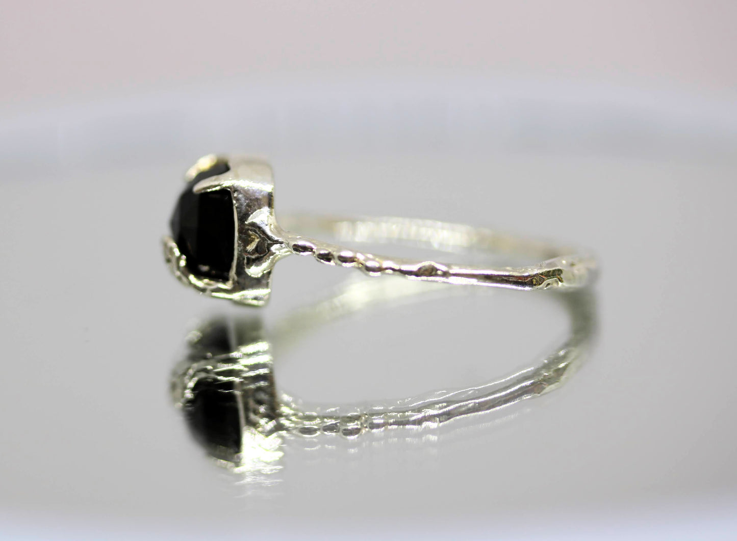 black spinel rose cut ring