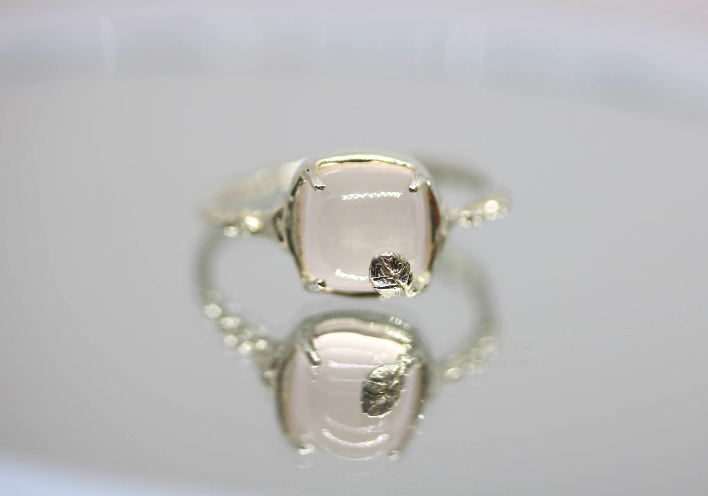  rose quartz square silver ring