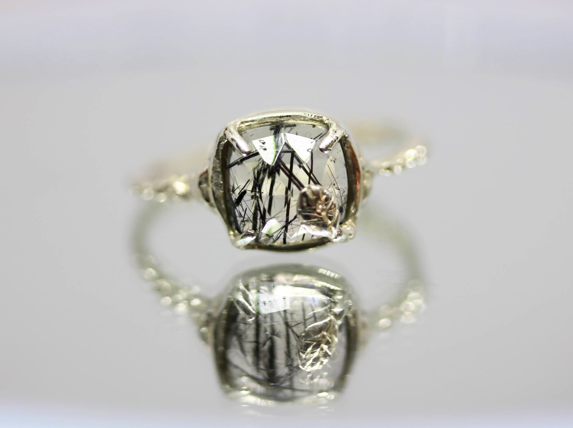 black rutile silver ring