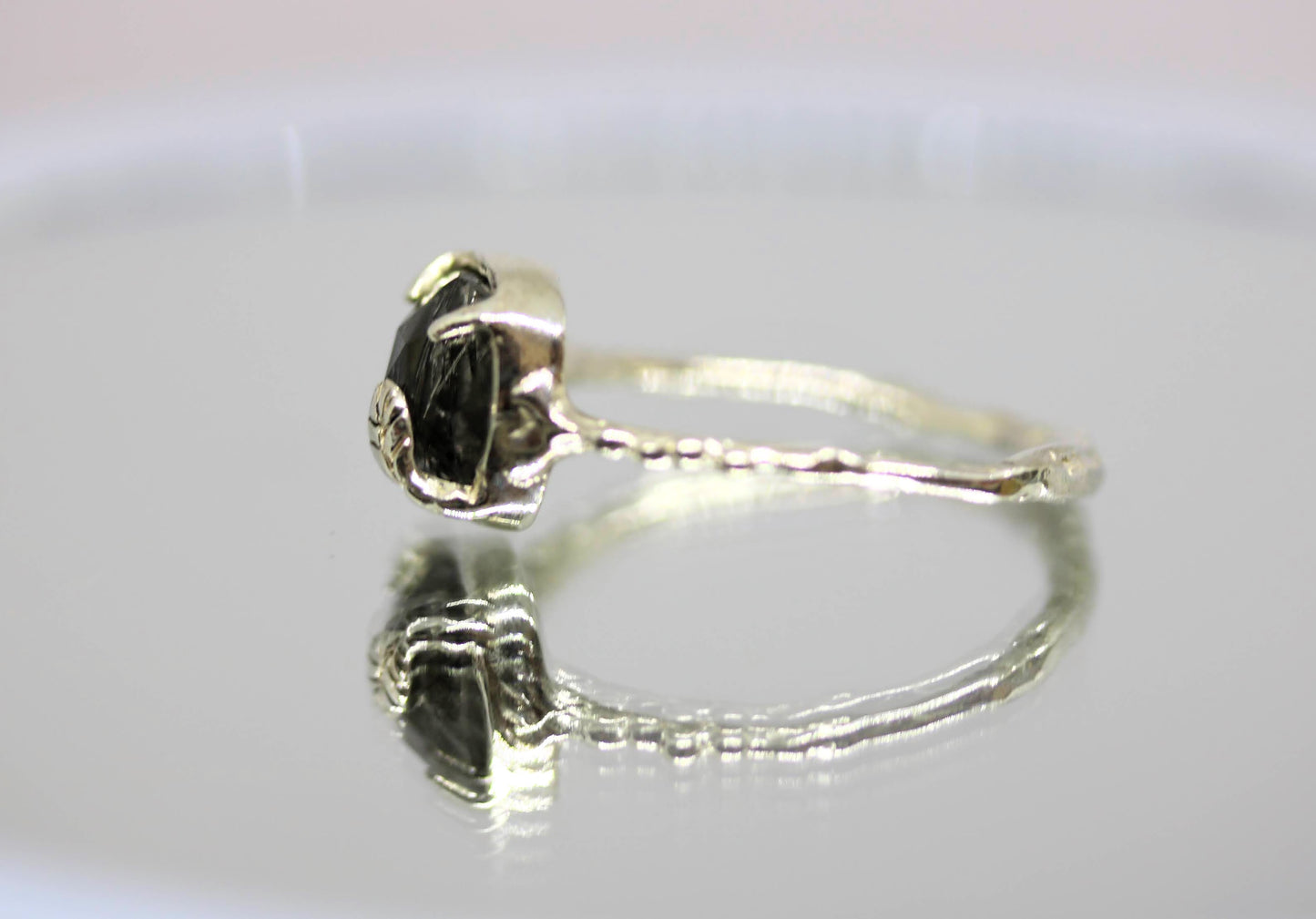 black rutile solitaire ring