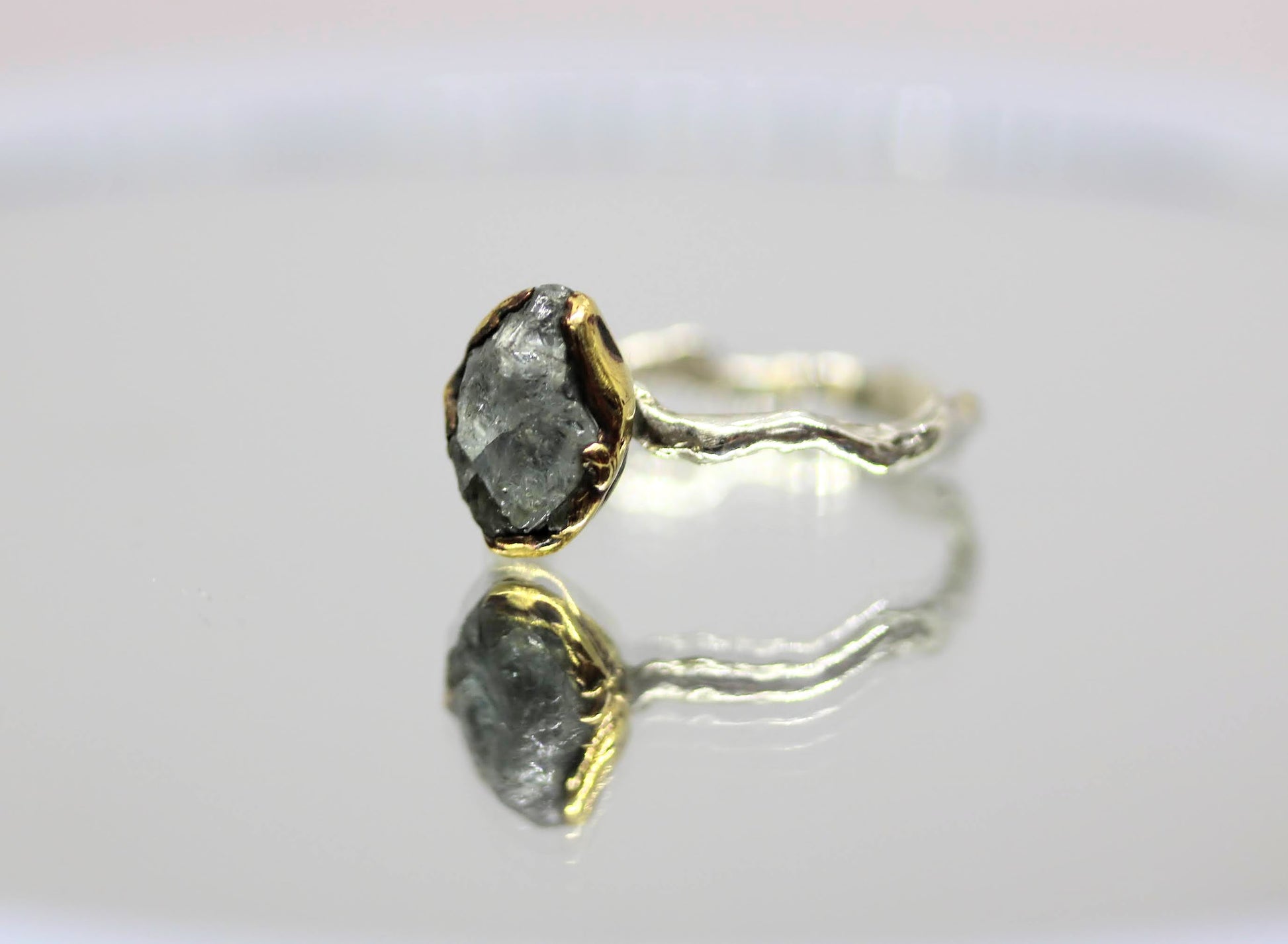 raw aquamarine solitaire ring