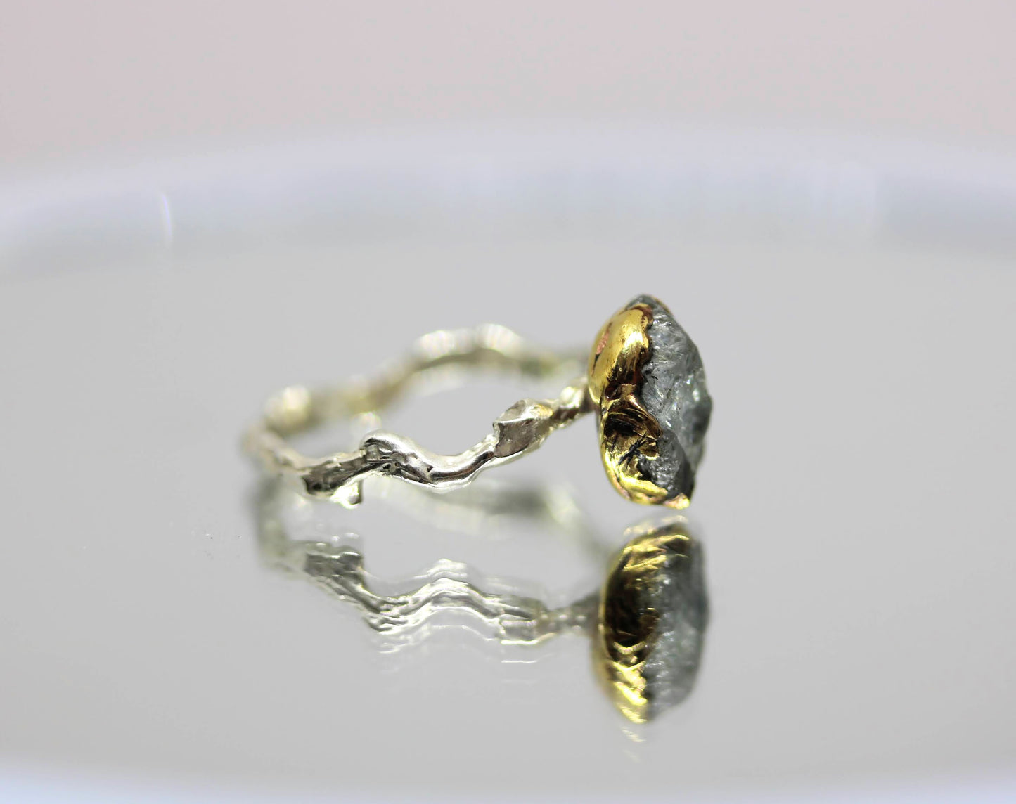 raw aquamarine brass silver ring