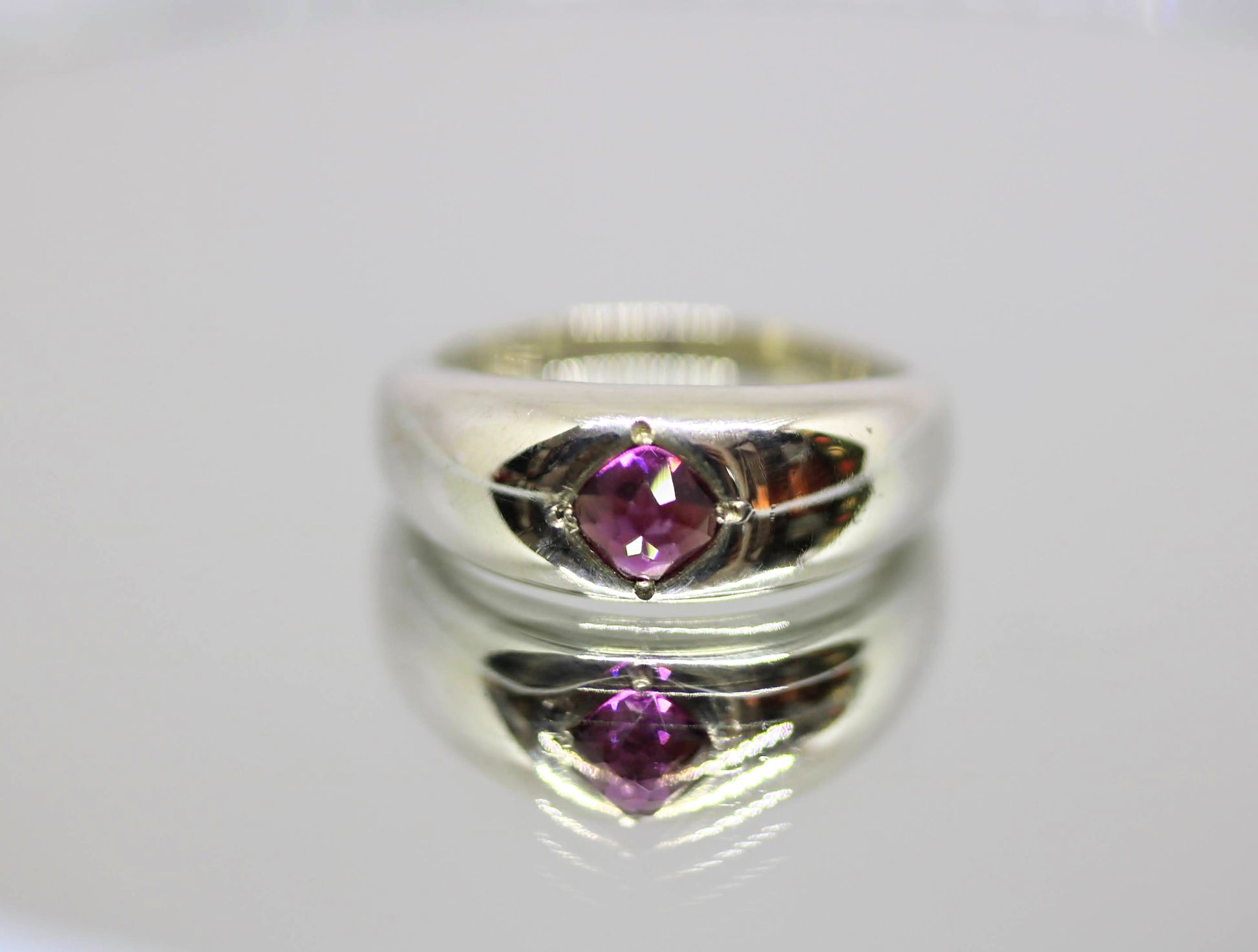 silver square rhodelight garnet signet ring